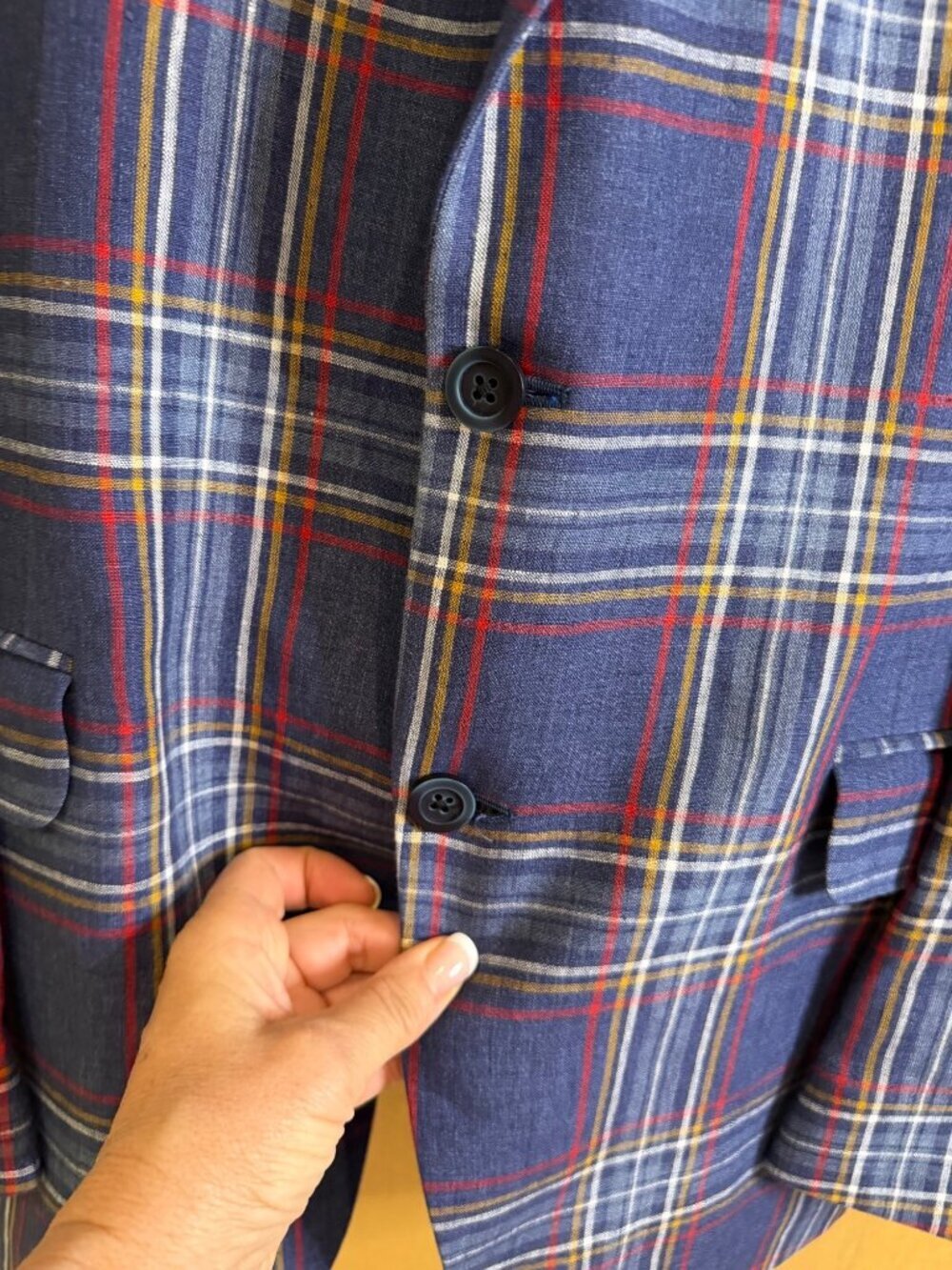 Bullock & Jones Mens Linen Blazer Sport Coat 42 Tall Blue Plaid Notch Classic - Picture 7 of 16